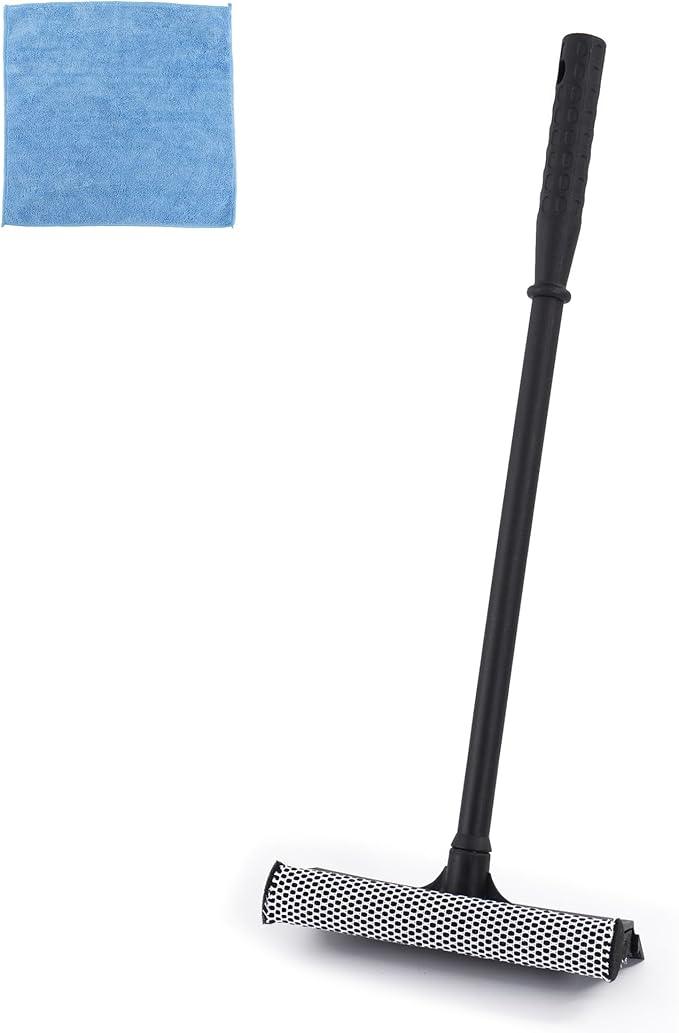 Matthew All Purpose Window Squeegee w/Premium Microfiber Cloth,Car Squeegee Windshield Cleaning Sponge and Rubber Squeegee,2-in-1 Window Cleaner Sponge(8'') and Soft Rubber with Pole 20''(1Pack) - ModernBath