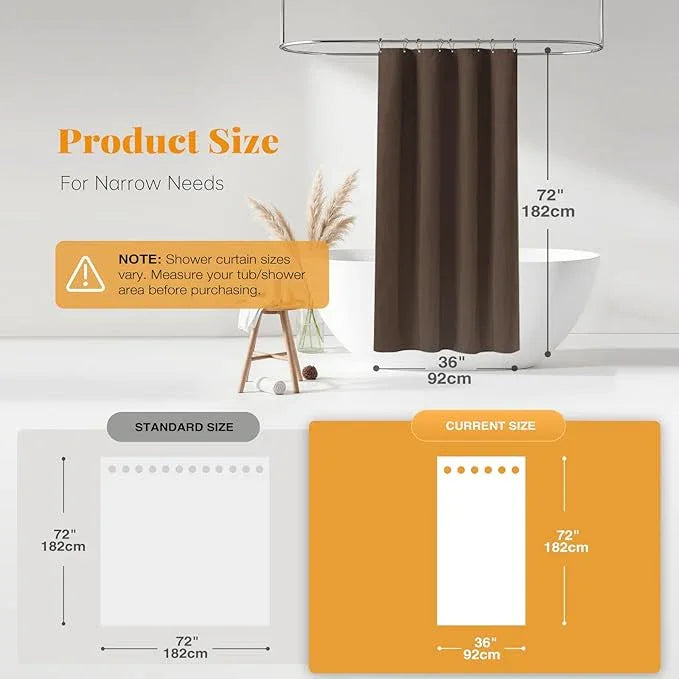 BTTN Fabric Shower Curtain, Linen Textured Heavy Duty Polyester Cloth Shower Curtain Set with Plastic Hooks, Brown, 36" W x 72" L (Pack of 1) - ModernBath