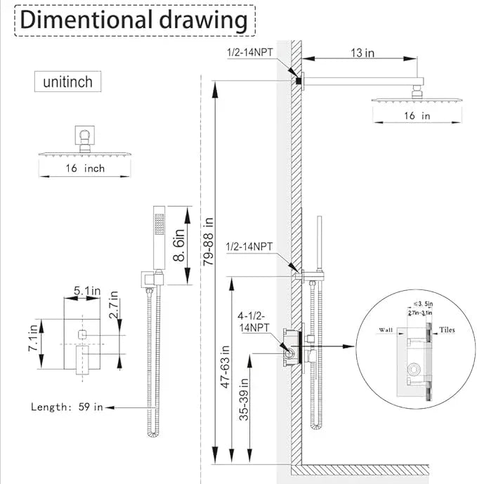 JingGang Brushed Gold Shower System 16 Inch Bathroom Luxury Rain Mixer Shower Combo Set Wall Mounted Rainfall Shower Head and Handheld System Shower Faucet Set Rough-in Valve Body and Trim Kit - ModernBath