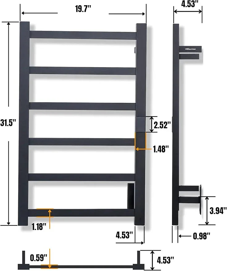 Electric Towel Warmer | Super Thin | with Timer & Temperature Multi-Level Adjustments | Hardwired & Plug-in | 6 Bar | Matte Black Finish - ModernBath