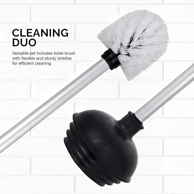 NEIKO 60167A Toilet Plunger with Holder for Brush and Bathroom Plunger Set, Clean Aluminum Handle, White Plunger Caddy, Toilet Brush Set for Cleaning Toilet Bowl - ModernBath
