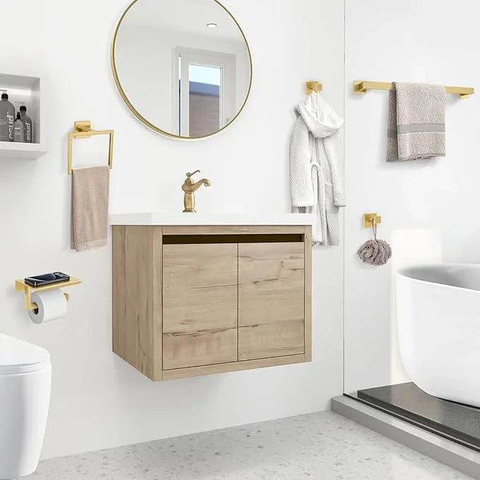YACVCL Brushed Gold Bathroom Hardware Accessorie Set 23.6 Inch Towel Bar Set 5-Pieces Towel Rack&Holder Set for Bathroom,Upgraded Toilet Paper Holder with Shelf,Stainless Steel Wall-Mounted - ModernBath