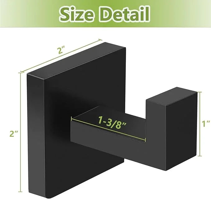 IBosins 6-Pack Bathroom Towel Hooks Hand Towel Holder Heavy Duty Stainless Steel Towel Hanger Robe Hat Coat Hooks for Wall of Livingroom Bedroom Kitchen Closet (Square Matte Black) - ModernBath