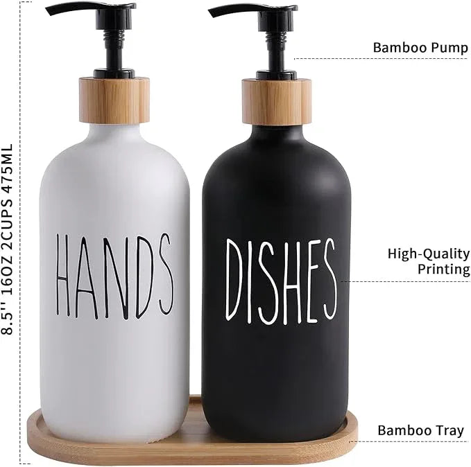 MOMEEMO Soap Dispenser Set, Contains Hand and Dish Soap Dispenser, Suitable for Kitchen Decor. (Black & White) - ModernBath