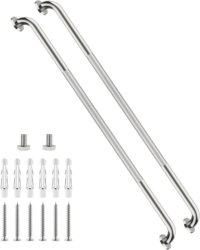 48 Inch Anti Slip Shower Grab Bar, 2 Pack Munzong Bathroom Grab Bar for Showers, Brushed Nickel Knurled Handicap Balance Bar,Safety Hand Rail Support Elderly Senior Assist Bath Handle - ModernBath