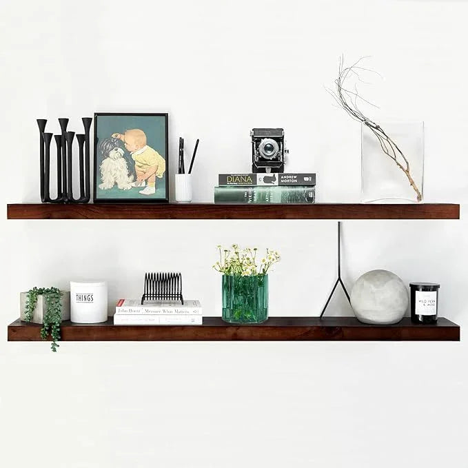 Homeforia 48 inch Walnut Floating Shelf, High End Solid Real Wood Large 48inch Floating Shelves for Wall, Dark Brown 48 inches Long Floating Shelves, Heavy Duty Bracket, 48 X 6.5 X 1.75 inch, Set of 3 - ModernBath