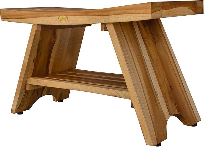 EcoDecors 35 Inch Serenity Teak Shower Bench – Waterproof Bathroom Seat with Large Storage Shelf For Adults & Seniors | Spa-Style Teak Wood Stool with Non-Slip Feet, Elegant Finish, 300 Pound Capacity - ModernBath