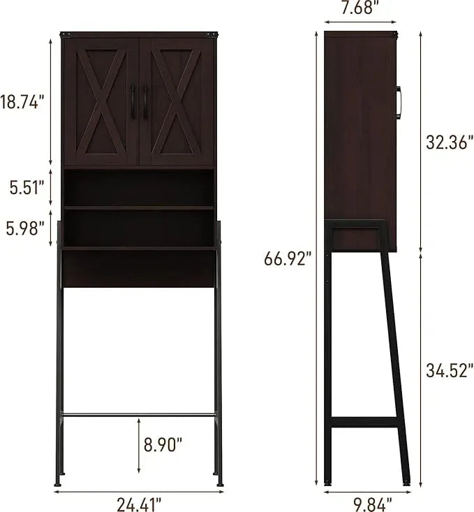 Vabches Over The Toilet Storage Cabinet, Farmhouse Over Toilet Storage Cabinet, Metal Frame with Barn Doors, Home Space-Saving Toilet Rack for Bathroom, Toilet, Laundry Room - ModernBath