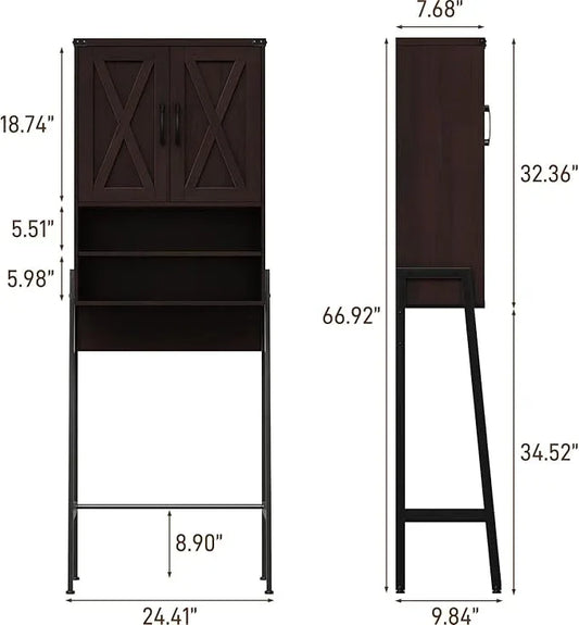 Vabches Over The Toilet Storage Cabinet, Farmhouse Over Toilet Storage Cabinet, Metal Frame with Barn Doors, Home Space-Saving Toilet Rack for Bathroom, Toilet, Laundry Room - ModernBath