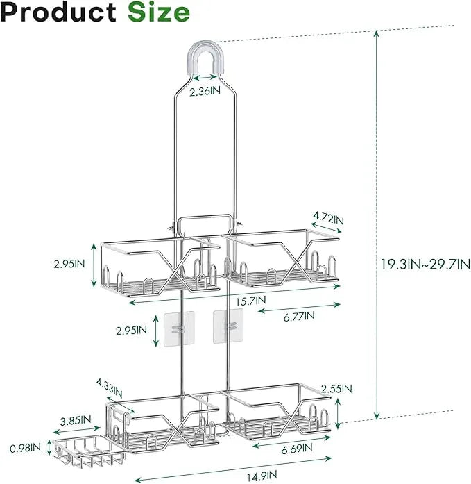 Sewulidon Stainless Steel Shower Caddy Hanging for Handheld Shower Heads,Rustproof Hose Shower Organizer Adjustable Length Shower Rack with 24 Hooks,Razor Holder,Soap Holder - ModernBath