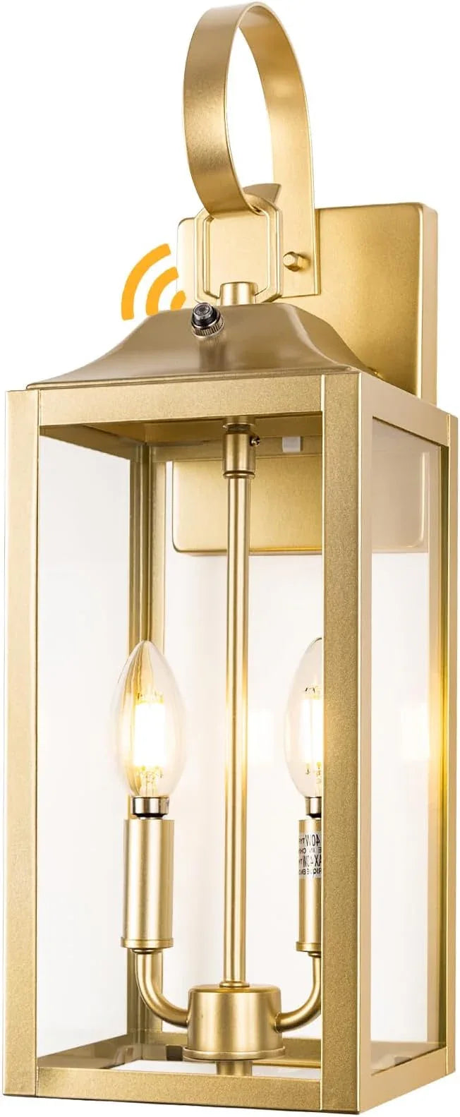Gold Dusk to Dawn Outdoor Wall Lantern 2-Light, 19" Large Modern Wall Sconce Light Fixture, Industrial Porch Light, Waterproof Farmhouse Exterior Lamp Lighting - ModernBath