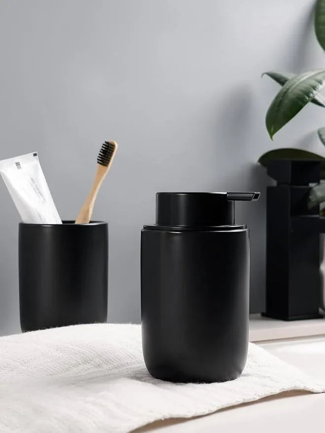 Bosilunlife Soap Dispenser and Toothbrush Holder Set - 11Oz Foam Soap Dispenser Pump Ceramic Bathroom Counter Soap Toothbrush Holder Set Black Bathroom Accessories Set - ModernBath