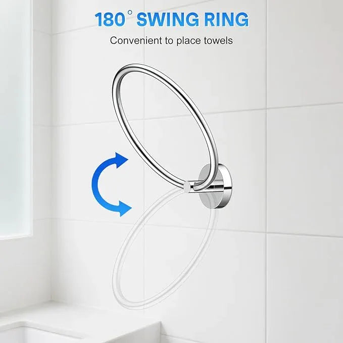 Hand Towel Holder Screw-in Mirror Silver Towel Ring for Bathroom Wall Stainless Steel Towel Hanger Round Towel Racks for Bathroom Decor and Accessories - ModernBath