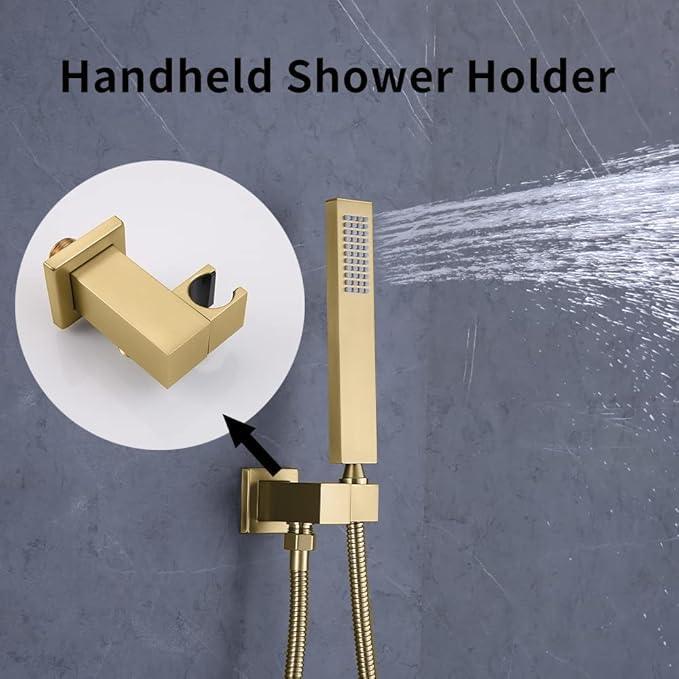 AYIVG Bathroom All Brass Wall Mount Adjustable Handheld Shower Head Bracket Holder, Brushed Gold Finish - ModernBath