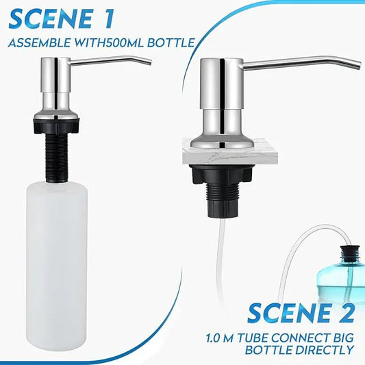 CREA Chrome Built-in Soap Dispenser for Kitchen Sink,Stainless Steel Kitchen Dish Soap Dispenser Pump,in Counter Soap Dispensers Under Sink Mouted Set 39" Tube 17oz Large Bottle - ModernBath