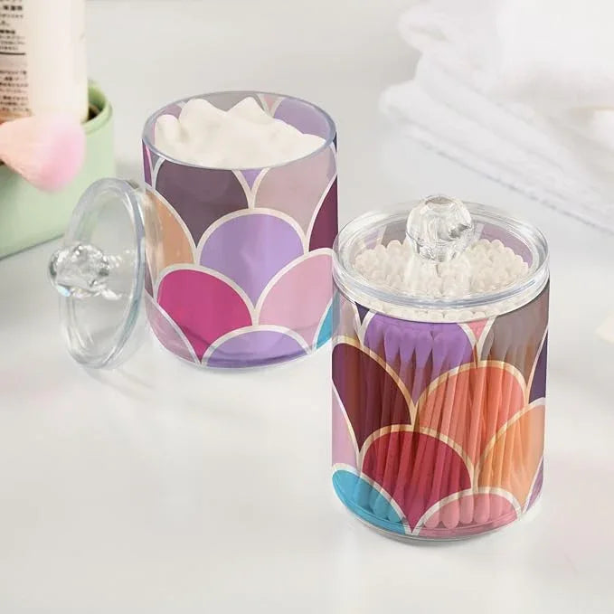 Tatenale Qtip Holder Bathroom Set Q tip Cotton Ball Swab Pad Dispenser Container Organizer Plastic Jars with Lids Storage 2Pack Abstract Geometric Shape - ModernBath