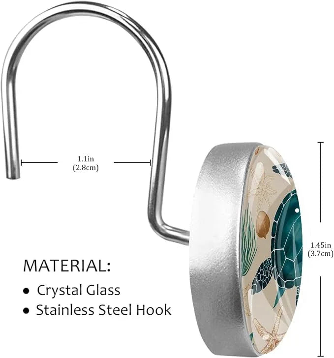 Vintage Nautical Ocean Turtle Shower Curtain Hooks, 12Pcs Decorative Rust Resistant Shower Rings for Shower Curtain Rods, Stainless Steel Round Curtain Hooks for Bathroom, Bedroom - ModernBath
