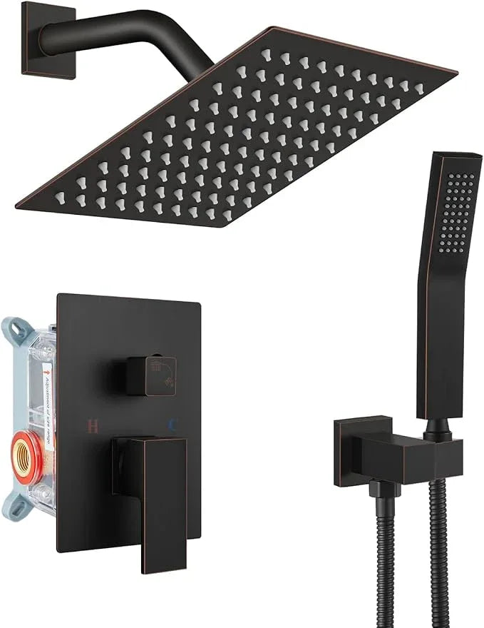 gotonovo Rainfall Bathroom Shower System Rain Shower Head and Handle Set Wall Mounted Shower Complete Combo Solid Brass Pressure Balancing Shower Mixer Valve 8 Inch Oil Rubbed Bronze - ModernBath