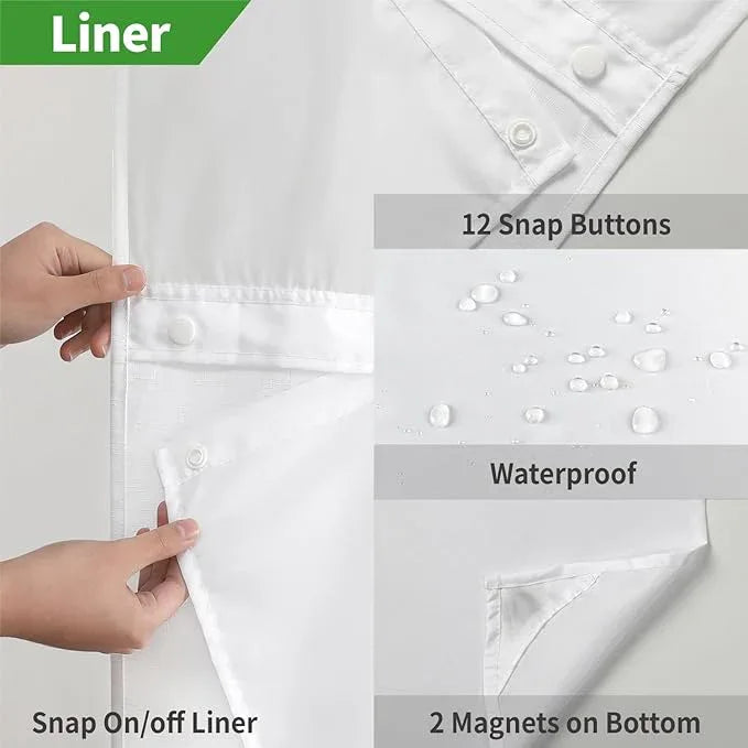 eachope Extra Long No Hooks Needed Linen Textured Shower Curtain with Snap-in Fabric Liner Set,White Hotel Luxury Decor Shower Curtains for Bathroom,Waterproof & Washable,71Wx86H - ModernBath