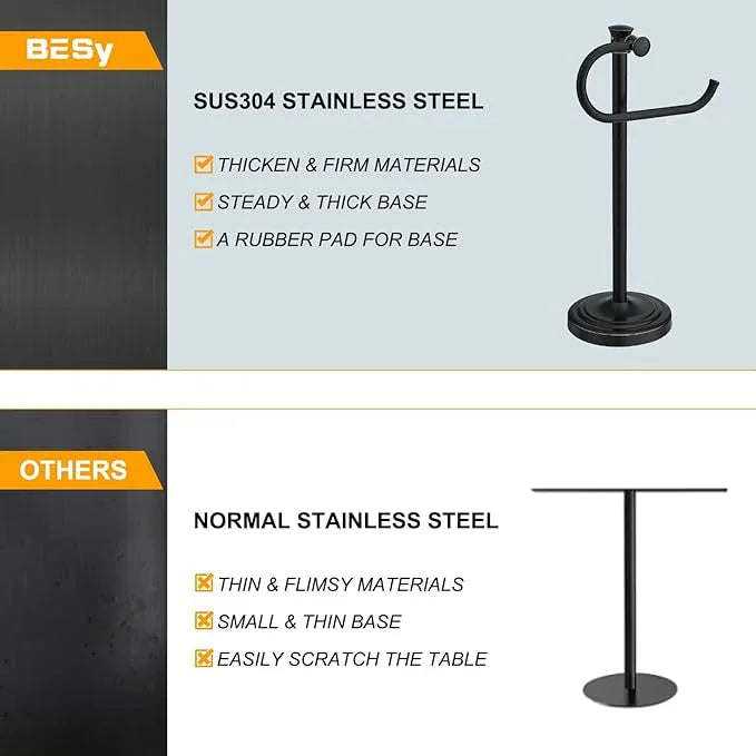 BESy 17 Inch Oil Rubbed Bronze Stand Towel Bar Hanger Hand Towel Bar Bathroom Vanity Countertop Towel Holder Free Standing Stainless Steel Towel Ring Hardware Accessories Towel Rack - ModernBath