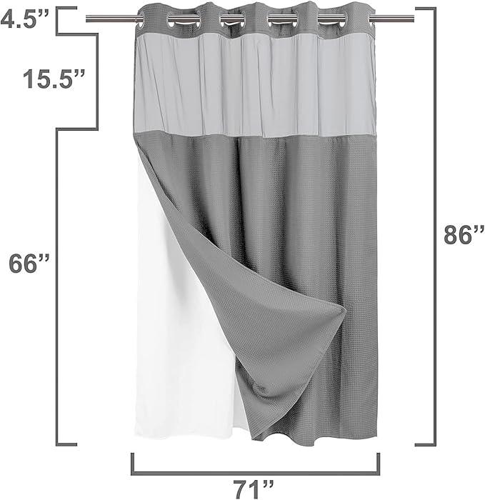 River Dream Heavyweight No Hooks Required Dotted Waffle Weave Shower Curtain with Snap in Liner -Extra Long 71W x 86H,Hotel Grade,Spa Like Bath Curtain,Gray - ModernBath