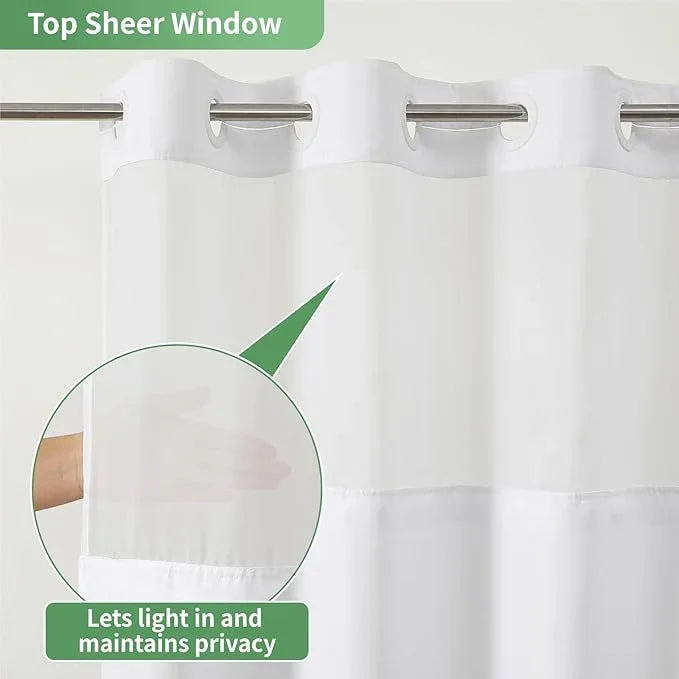 eachope Extra Long No Hook Shower Curtain with Snap-in Fabric Liner Set,Slub Textured Fabric Shower Curtains for Bathroom,Hotel Style Modern Shower Curtain,Water Repellent & Washable,71x86(84),White - ModernBath