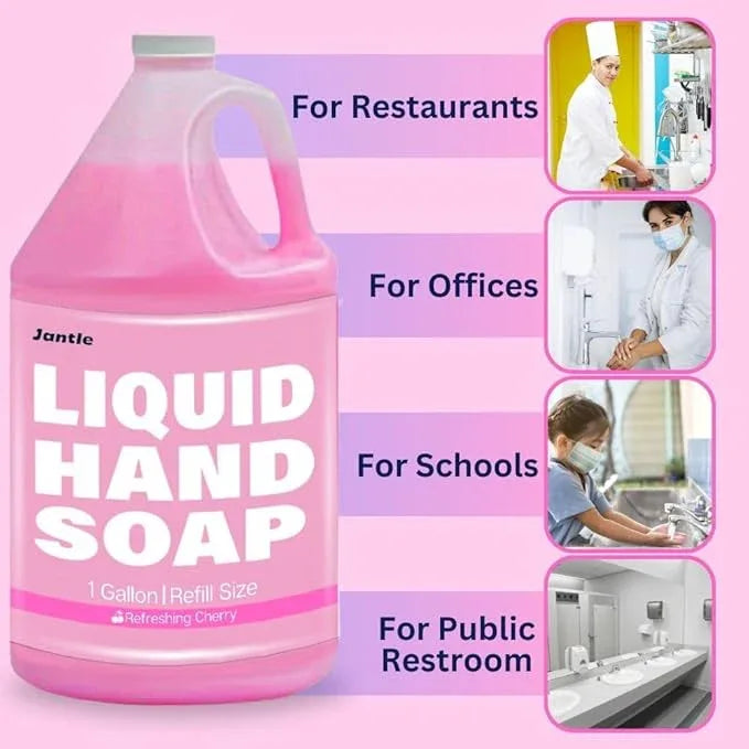 Jantle Hand Soap Gallon Refill, Cleansing Liquid Soap, Soothing Pink Lotion Soap Refill, Bulk Hand Soap Refill - Gentle on Skin, Cherry Scent - 1 Gallon per Bottle - 4 Pack - ModernBath