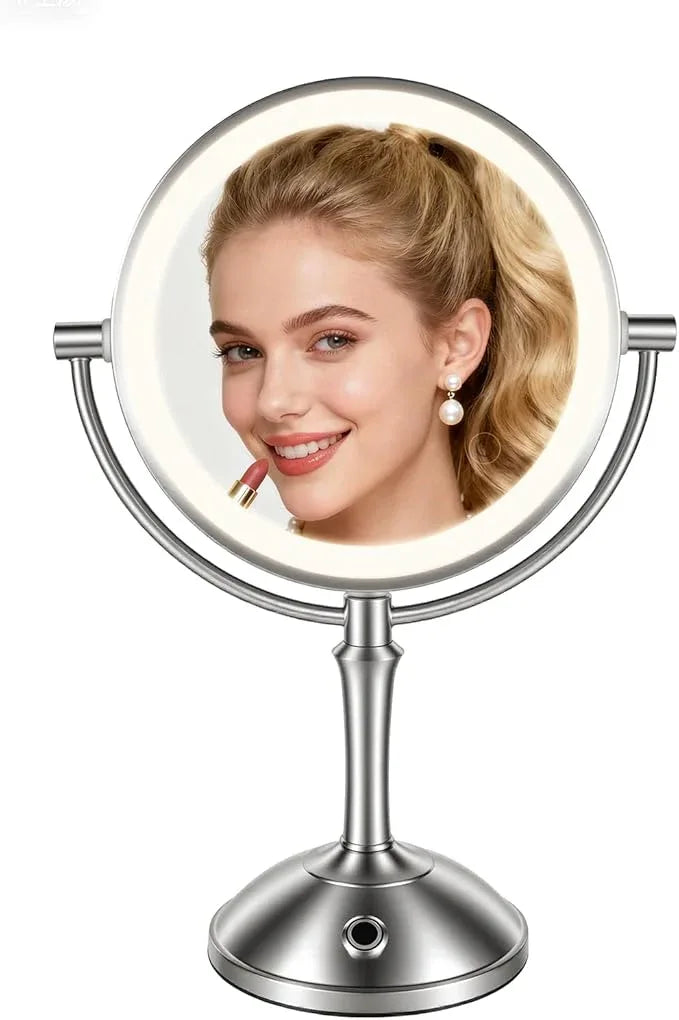 PJE Vanity Mirror with Lights,360 Mirror Magnifying Mirror with Light 10X,3 Light Settings Rechargeable Makeup Mirror,Dimmable Touch Control Tabletop Makeup Mirrors with Lights for Home,Hotel & Salon - ModernBath