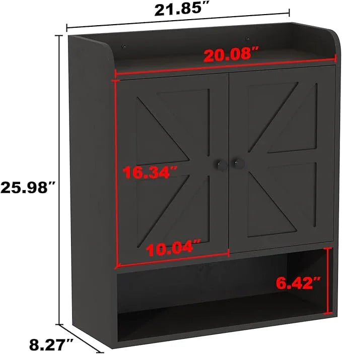 EasyCom 22" W x 26" H Bathroom Wall Cabinet, Farmhouse Medicine Cabinet with Adjustable Shelves and Double Barn Doors, Over The Toilet Storage Cabinet for Bathroom, Kitchen, Living Room, Black - ModernBath