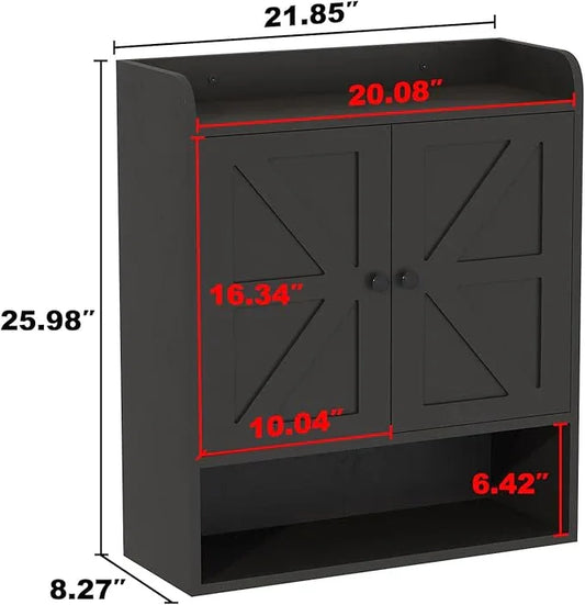 EasyCom 22" W x 26" H Bathroom Wall Cabinet, Farmhouse Medicine Cabinet with Adjustable Shelves and Double Barn Doors, Over The Toilet Storage Cabinet for Bathroom, Kitchen, Living Room, Black - ModernBath
