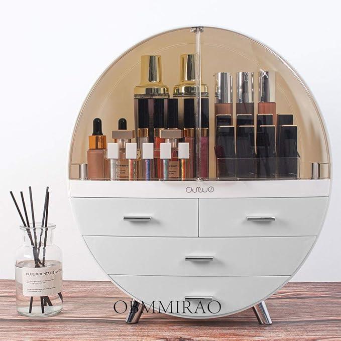 OBMMIRAO Elegant Dustproof Makeup Storage Organizer Box, Waterproof Large Cosmetics Organizer Storage with Drawers Skincare Cosmetic Display Cases for Countertop Bathroom Dresser Dedroom - ModernBath