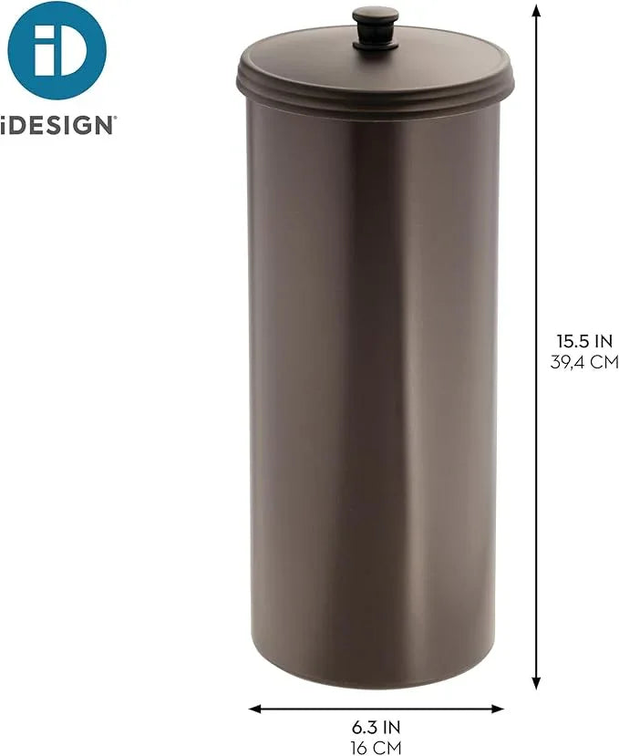 iDesign Freestanding Bathroom Toilet Paper Storage Holder with Lid for 3 Extra Rolls, 2-Pack, Bronze - ModernBath