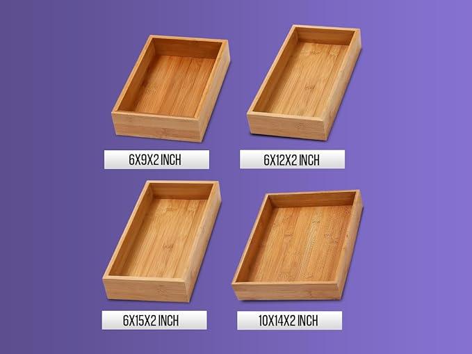 YBM Home Bamboo Drawer Organizer Storage Box for Kitchen Drawer, Junk Drawer, Office, Bedroom, Children Room, Craft, Sewing, and Bathroom, 6 Pack 6x12x2 inch - ModernBath