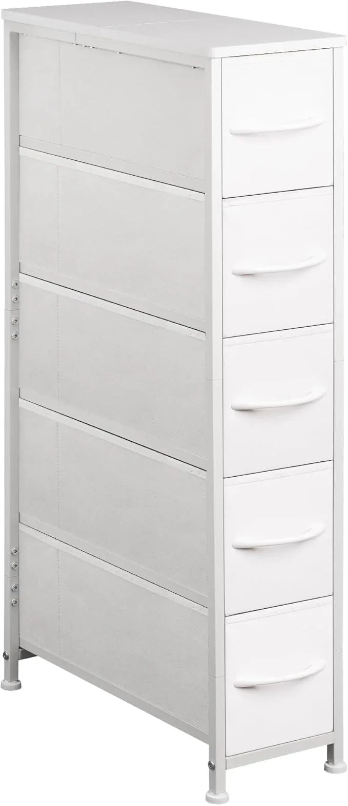 Narrow Dresser Storage Tower with 5 Drawers, Slim Dresser Chest of Drawers with Steel Frame, Wood Top, Dresser for Bedroom, Bathroom, Small Spaces, Laundry, Closet, White - ModernBath