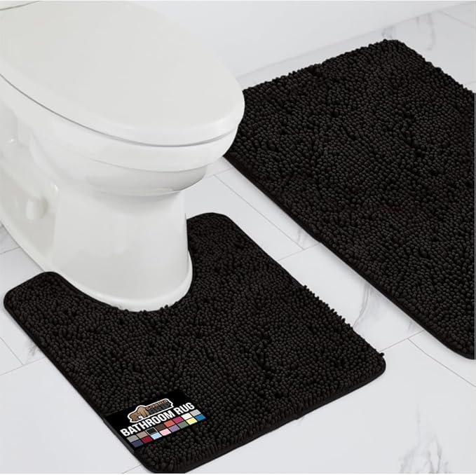 GORILLA GRIP Bathroom Rug Sets, Soft Chenille 2 Piece Area Rugs Set, Toilet Base Mat and 30x20 Carpet, Absorbent Microfiber Washable Mats Dry Quickly, Home Décor and Bath Room Accessories, Black - ModernBath