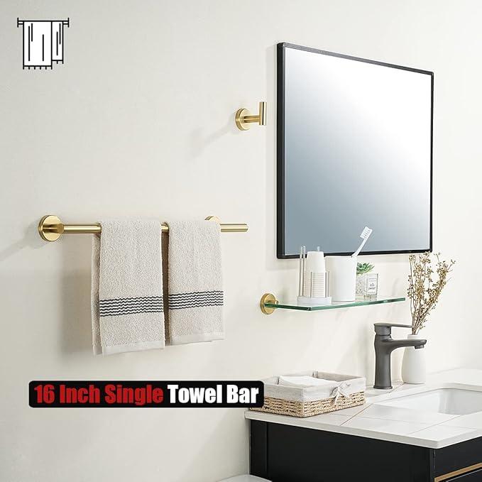 JQK Towel Bar Brushed Gold, 19 Inch 304 Stainless Steel Thicken 0.8mm Towel Rack Bathroom, Towel Holder Wall Mount, Useable Length 16 Inch TB110L16-BG - ModernBath