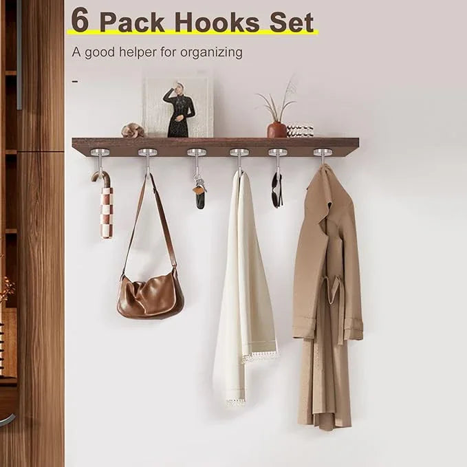 NearMoon Coat Hooks, Wall Mount Hooks for Hanging Hat Hurse Robe, 304 Stainless Steel Heavy Duty Towel Hangers for Bathroom Livingroom Kitchen-Ceiling Hook, 6 Pack (2 Inch, Brushed Nickel) - ModernBath