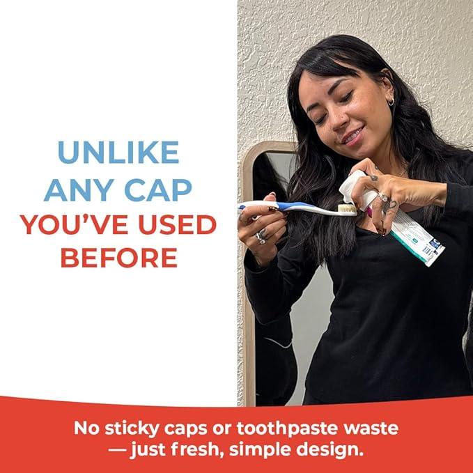 SqueezMe EasyPump Toothpaste Dispenser Cap - Self Closing Silicone Toothpaste Cap for Kids & Adults - No-Mess, Standing Design - Universal Fit for Tubes Up to 230g - Push-On, No-Twist Easy Install - ModernBath