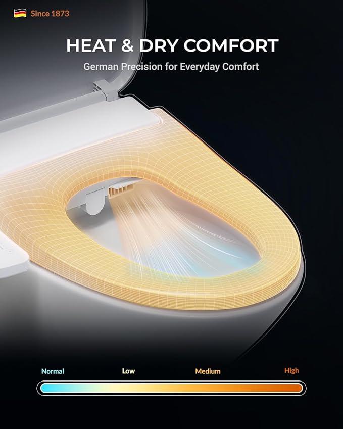 Bravat Electronic Bidet Toilet Seat – Heated Seat, Instant Warm Water, Stainless Steel Nozzle, Hygienic Rinse, Warm Air Dryer, Night Light, Easy Install – Elongated, White - ModernBath