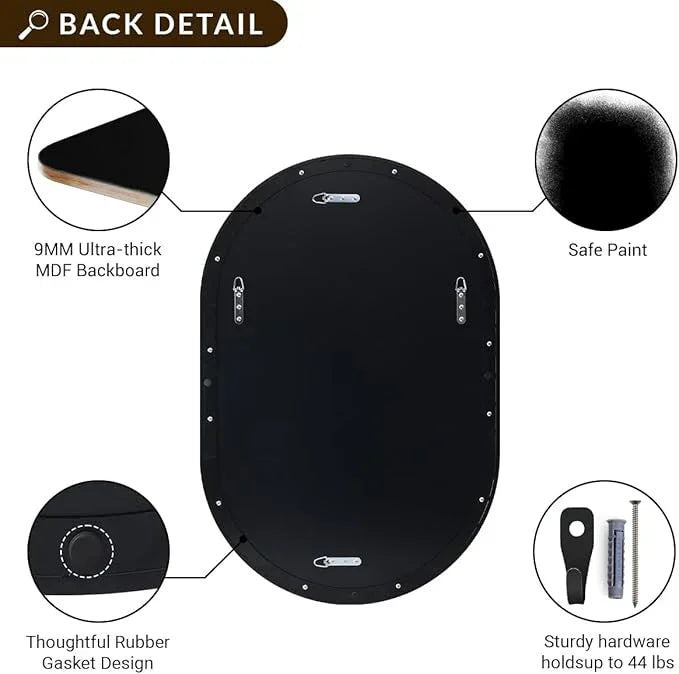 ANDY STAR Black Oval Mirror, 26x38'' Pill Shaped Mirror 1’’ Deep Metal Frame Wall Mounted Vertically&Horizontally Ideal for Limited Space - ModernBath