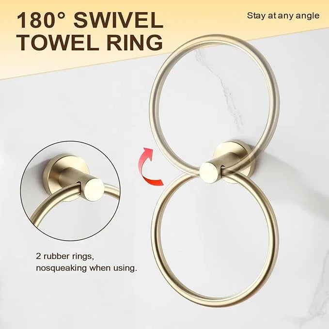BGL 2-Pack Brushed Gold Towel Rings for Bathroom, 304 Stainless Steel Wall Mount Towel Holder Set, Rustproof Bath & Kitchen Accessories with Modern Matte Finish - ModernBath
