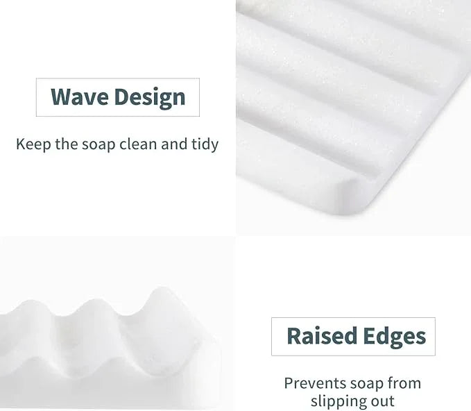 2PCS Koville African Natural Marble Soap Dish for Shower, Stone Soap Tray for Bathroom, Bar Soap Holder for Sink, Stripe Grooves Saver Keep Bars Dry Easy Clean (Namib Bianco) - ModernBath