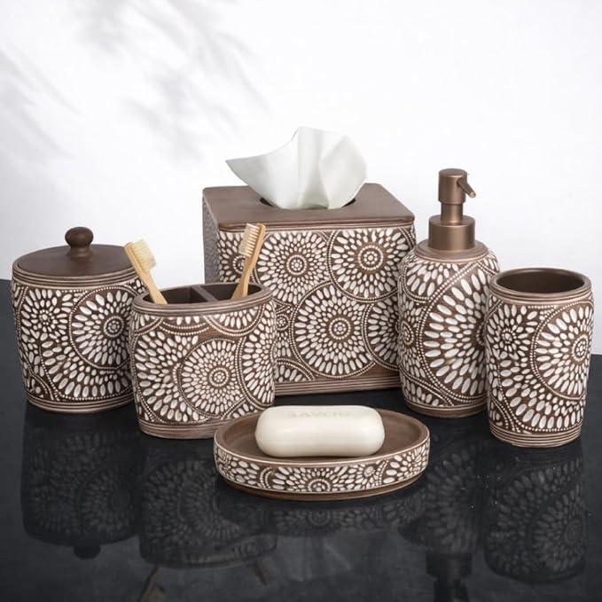 6-Piece Bathroom Accessories Set – Soap Dispenser, Toothbrush Holder, Tumbler, Soap Dish, Cotton Swab Jar & Toilet Brush – Modern Bathroom Decor Set (Ciccone) - ModernBath