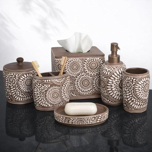 6-Piece Bathroom Accessories Set – Soap Dispenser, Toothbrush Holder, Tumbler, Soap Dish, Cotton Swab Jar & Toilet Brush – Modern Bathroom Decor Set (Ciccone) - ModernBath