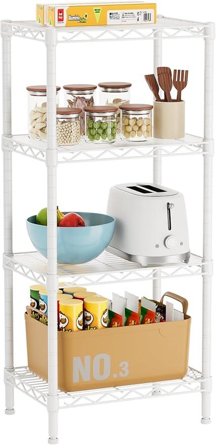 4 Tier Adjustable Storage Shelves,Heavy Duty Metal Utility Shelf Wire Shelving Unit Organizer Rack for Home Kitchen Office Bathroom Pantry Room 12" D x 18" W x 44.5" H - ModernBath