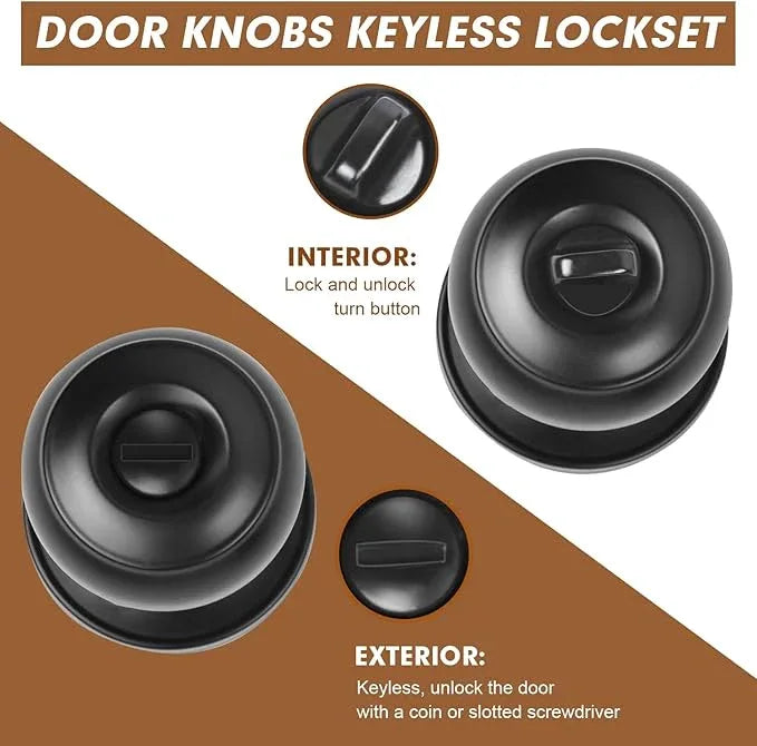 Privacy Door Knobs, 3 Pack Matte Black Door Knobs with Lock, Bed and Bath Door Knob Interior Keyless Locksets, Round Door Handles Reversible for Left Right Handed Doors - ModernBath