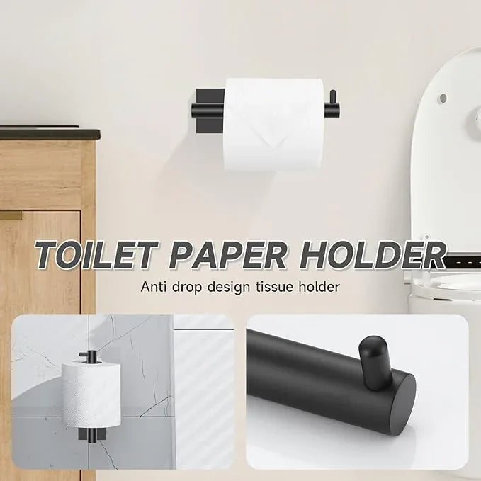 Matte Black Towel Bar Bathroom Hardware Accessories Set, 5 Pieces Toilet Paper Holder Towel Holder Set, 23.6 Inch Stainless Steel Towel Racks for Bathroom Wall Mounted - ModernBath