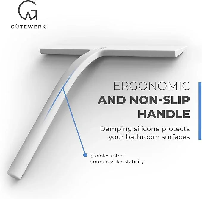 GÜTEWERK Shower Squeegee for Glass Doors, Silicone Window Squeegee, Bathroom and Glass Cleaning - White - 9 Inch - ModernBath