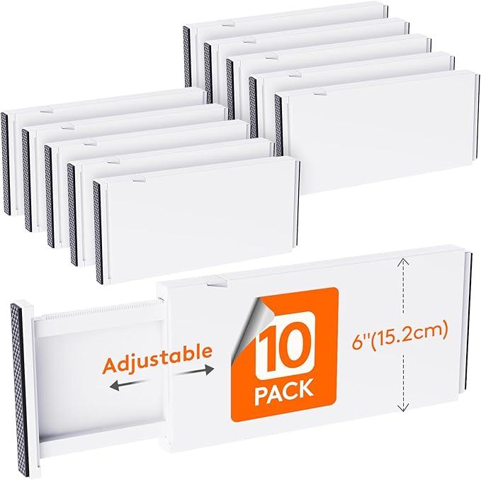 Lifewit 10 Pack Drawer Dividers Plastic 6" High, 13.5-22" Adjustable Drawer Organizers for Clothes, Expandable Dresser Separators in Bedroom/Bathroom/Kitchen/Fridge/Office Organization and Storage - ModernBath