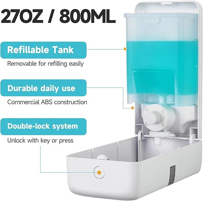 AIKE Wall Mount Liquid Soap Dispenser, 27oz Large Capacity with Extended Pump for Commercial Bathrooms,AK1008(White) - ModernBath